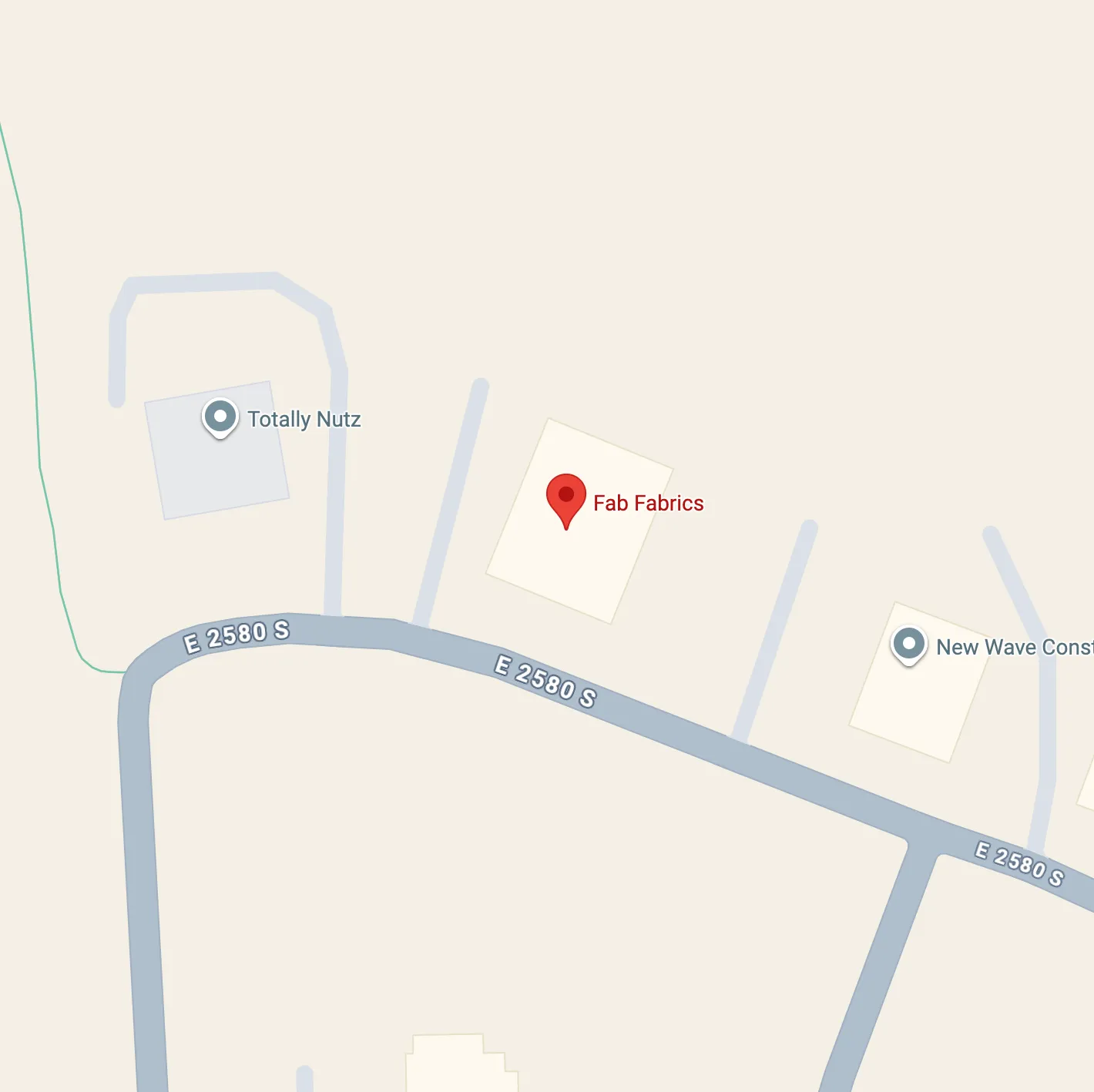 Map showing Quilters Paradise location at 87 East 2580 South, Suite C, St. George, UT 84790