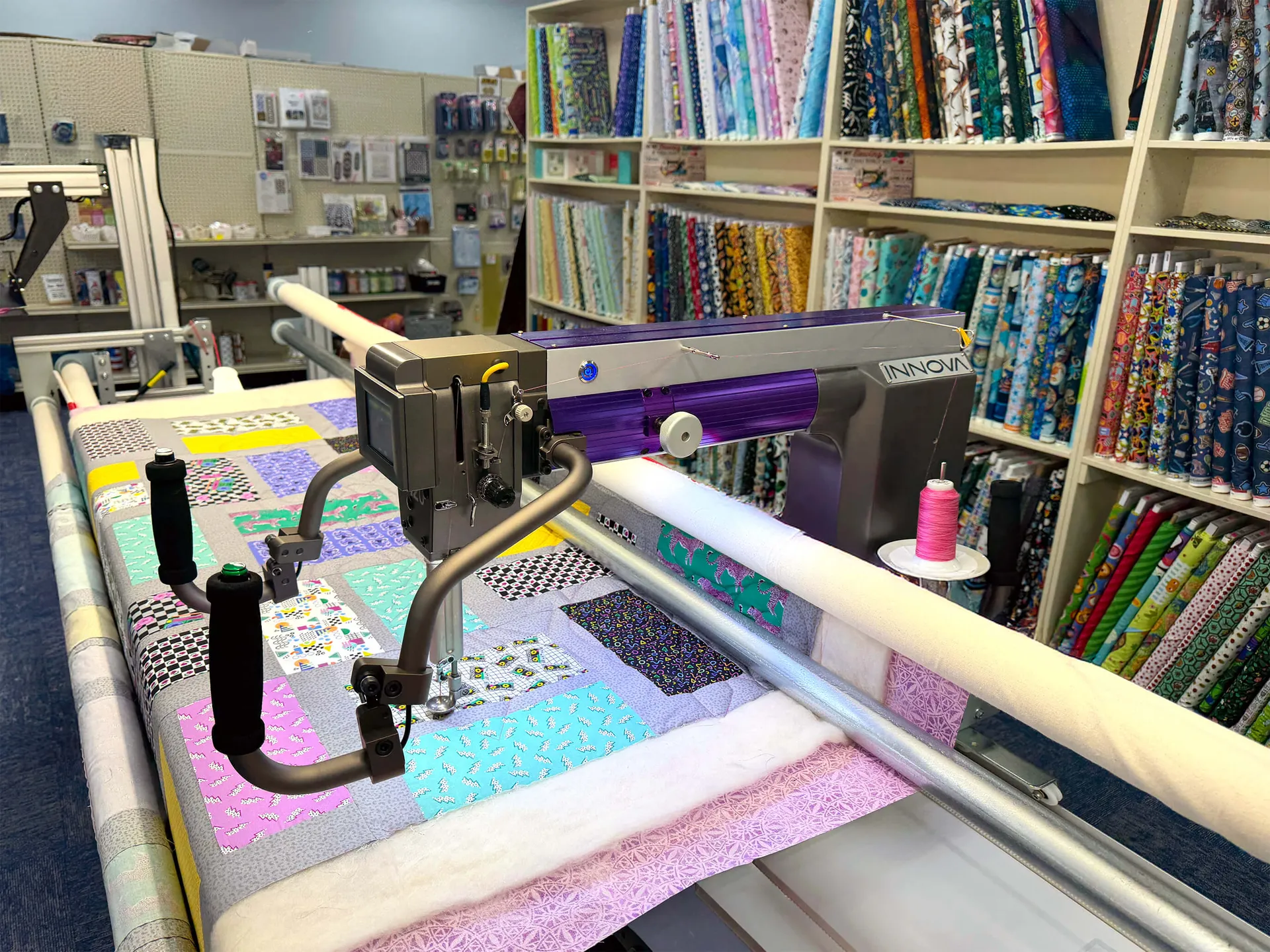 Innova longarm quilting machine mounted on professional frame